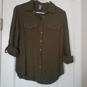 Olive green button down top